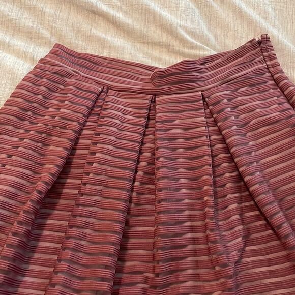 See You Monday Sheer Mesh Striped Dusty Pink Purple Pleated Midi Circle Skirt XL - Picture 5 of 7